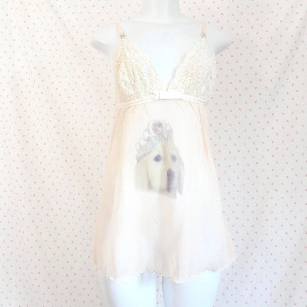 la senza sheer peach babydoll cami puppy tiara lace lingerie top large y2k